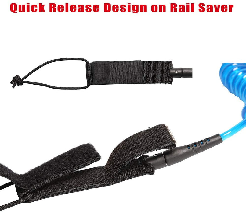 OCEANBROAD 10' Coiled Leash for Paddle Board Surfboard SUP Leash Leg Rope with Adjustable Thigh Ankle Cuff