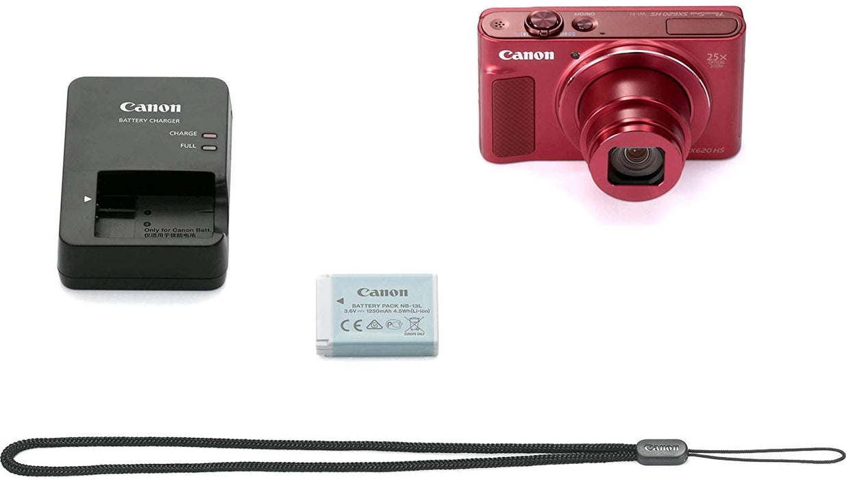 Canon PowerShot SX620 HS Digital Camera (Red) along with 16GB, Deluxe Accessory Bundle and Cleaning Kit