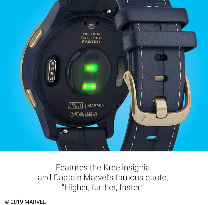 Garmin Legacy Hero Series, Marvel Captain Marvel Inspired Premium Smartwatch, Includes a Captain Marvel Inspired App Experience, Gold