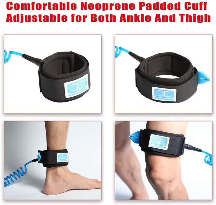 OCEANBROAD 10' Coiled Leash for Paddle Board Surfboard SUP Leash Leg Rope with Adjustable Thigh Ankle Cuff