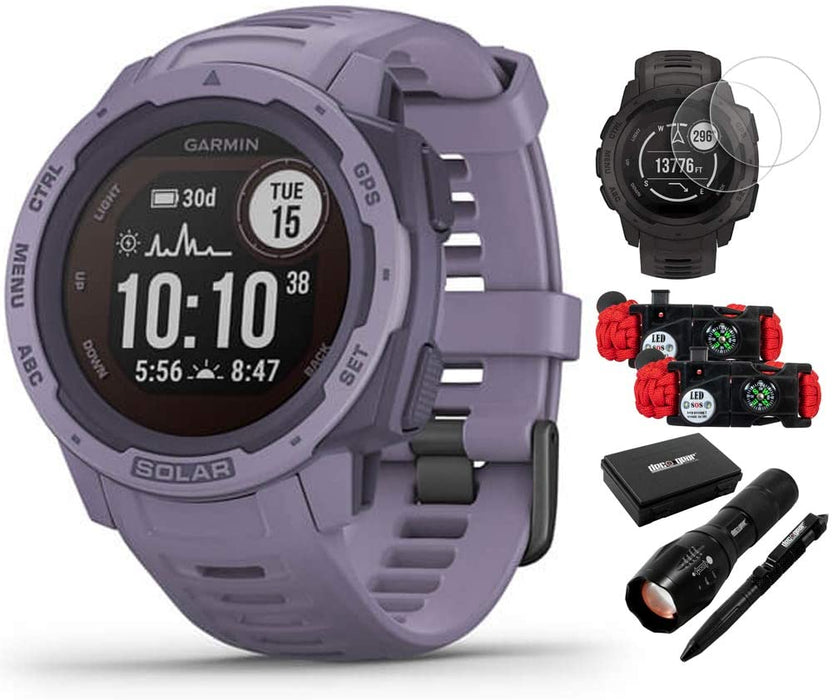 Garmin 010-02293-11 Instinct Solar Rugged Outdoor Watch with GPS Tidal Blue Bundle with Screen Protector 2-Pack