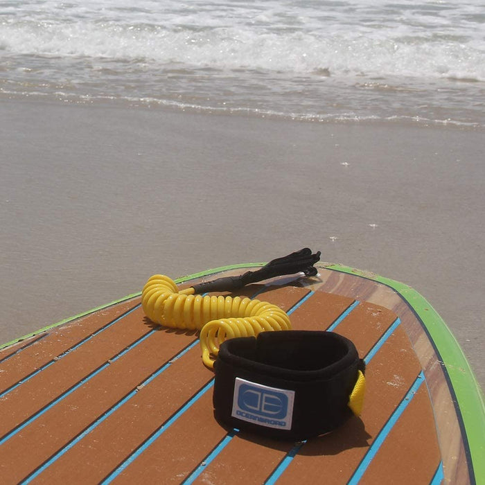OCEANBROAD 10' Coiled Leash for Paddle Board Surfboard SUP Leash Leg Rope with Adjustable Thigh Ankle Cuff