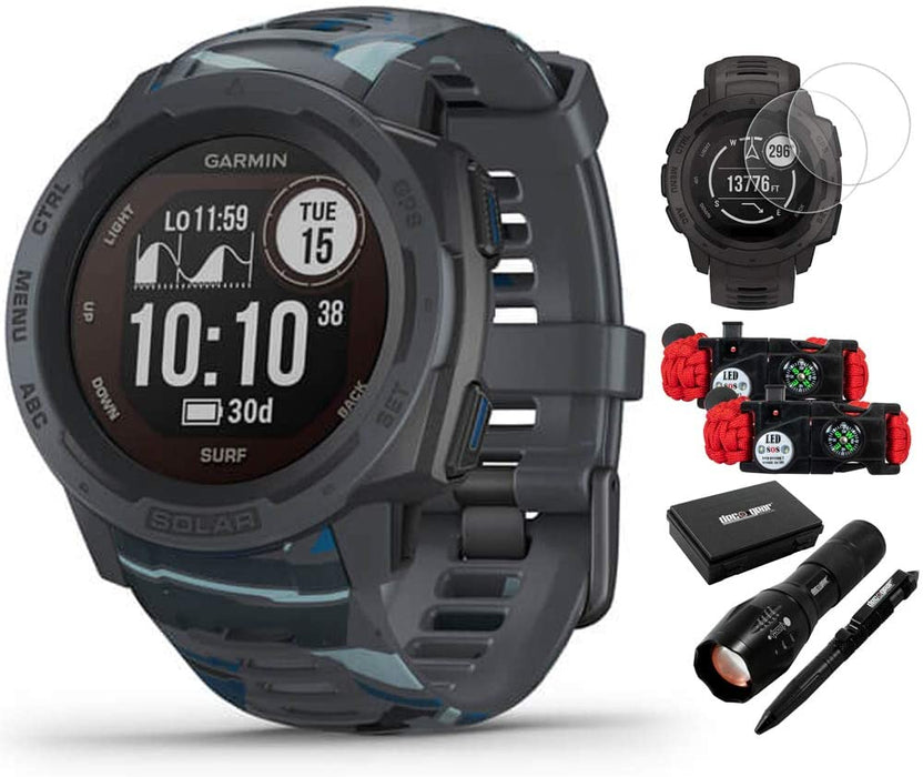 Garmin 010-02293-11 Instinct Solar Rugged Outdoor Watch with GPS Tidal Blue Bundle with Screen Protector 2-Pack