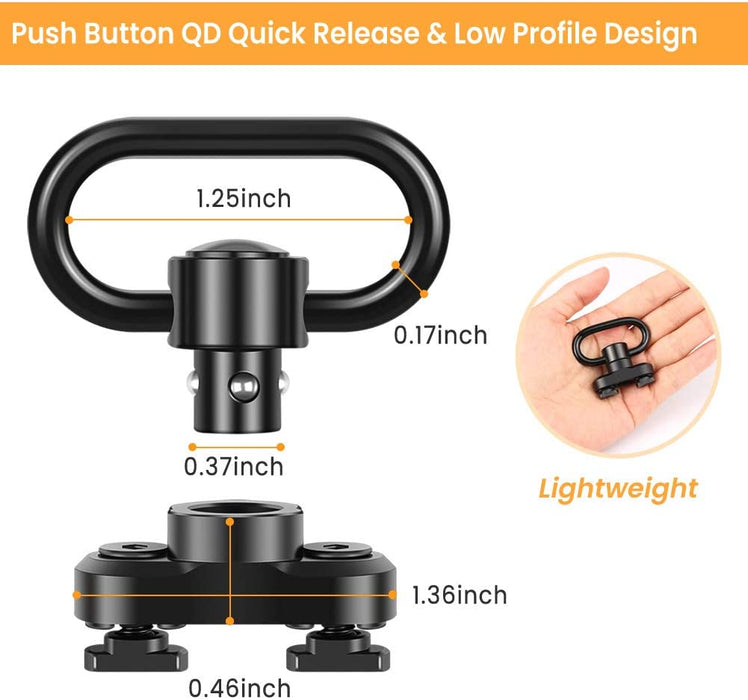 MARMOT mlok Sling Mount QD 1.25inch Loop Heavy Duty Push Button Sling Swivel Ring Mount & Adapter Base for 2 Point Sling