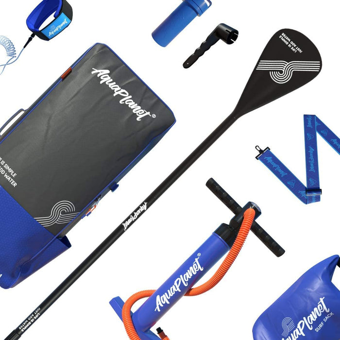 Aquaplanet 10ft 6" x 15cm PACE Stand Up Paddleboard - Incl: SUP, Hand Air Pump w/Pressure Gauge, Adjustable Aluminum Floating Paddle, Repair Kit, Rucksack, Coiled Leash & 4 Kayak Seat Ring Fittings