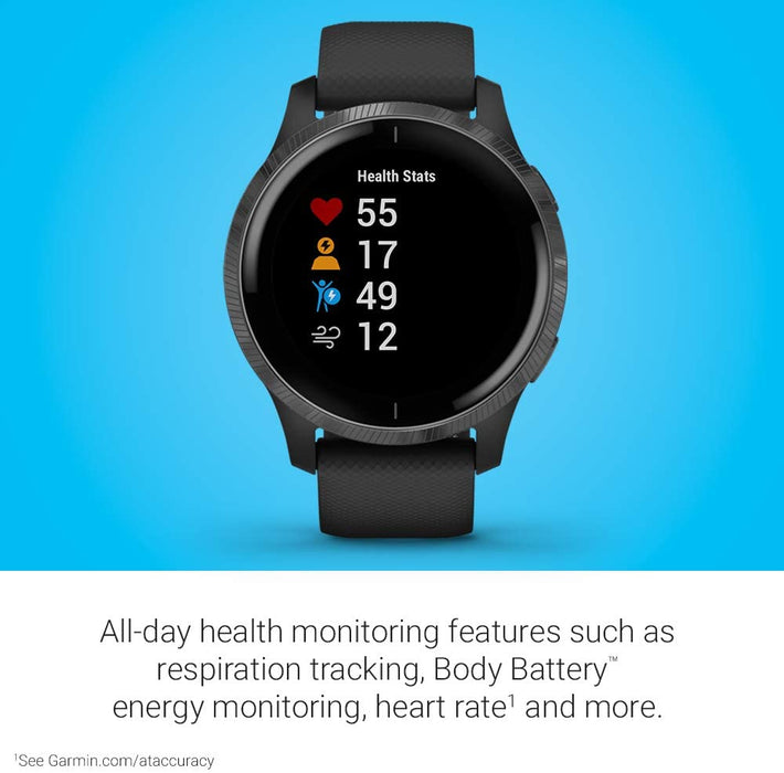 Garmin 010-02173-21 Venu, GPS Smartwatch with Bright Touchscreen Display, Features Music, Body Energy Monitoring, Animated Workouts, Pulse Ox Sensor and More