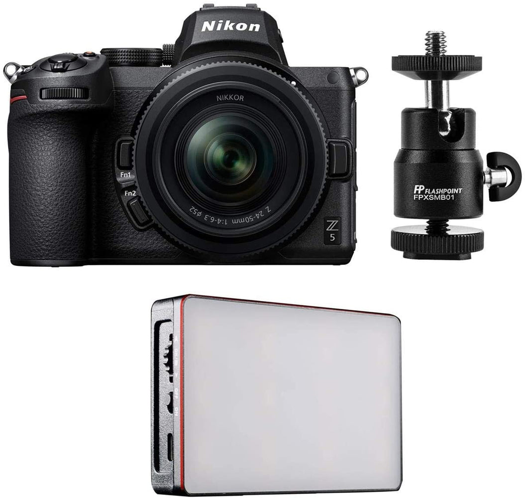 Nikon Z5 Full Frame Mirrorless Digital Camera with NIKKOR Z 24-50mm f/4-6.3 Zoom Lens - Bundle with Aputure MC RGBWW Mini LED Light, Mini Ball Head