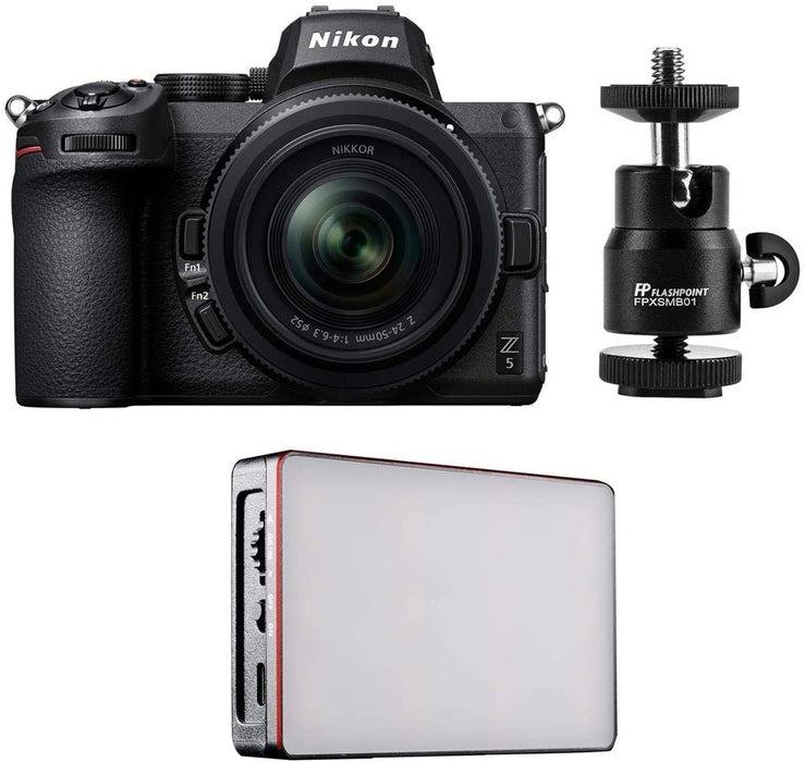 Nikon Z5 Full Frame Mirrorless Digital Camera with NIKKOR Z 24-50mm f/4-6.3 Zoom Lens - Bundle with Aputure MC RGBWW Mini LED Light, Mini Ball Head