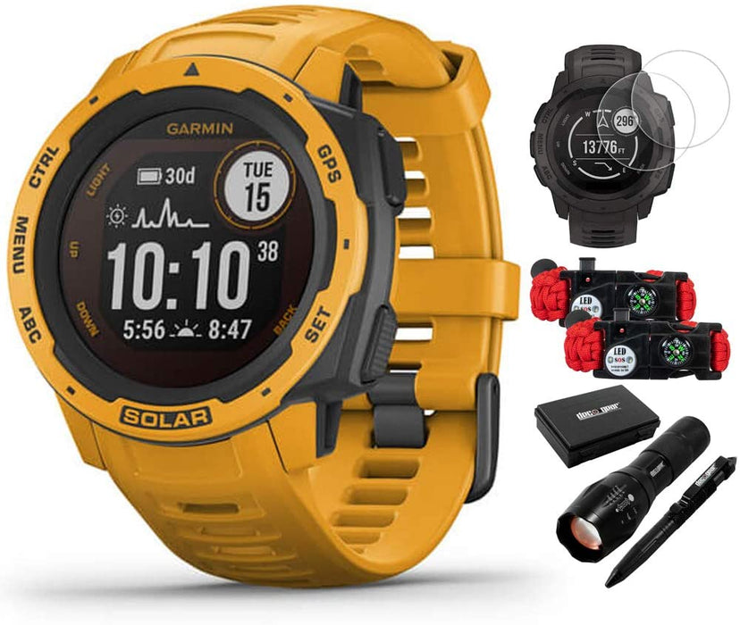Garmin 010-02293-11 Instinct Solar Rugged Outdoor Watch with GPS Tidal Blue Bundle with Screen Protector 2-Pack