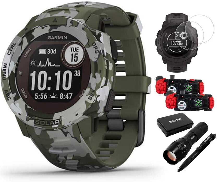 Garmin 010-02293-11 Instinct Solar Rugged Outdoor Watch with GPS Tidal Blue Bundle with Screen Protector 2-Pack