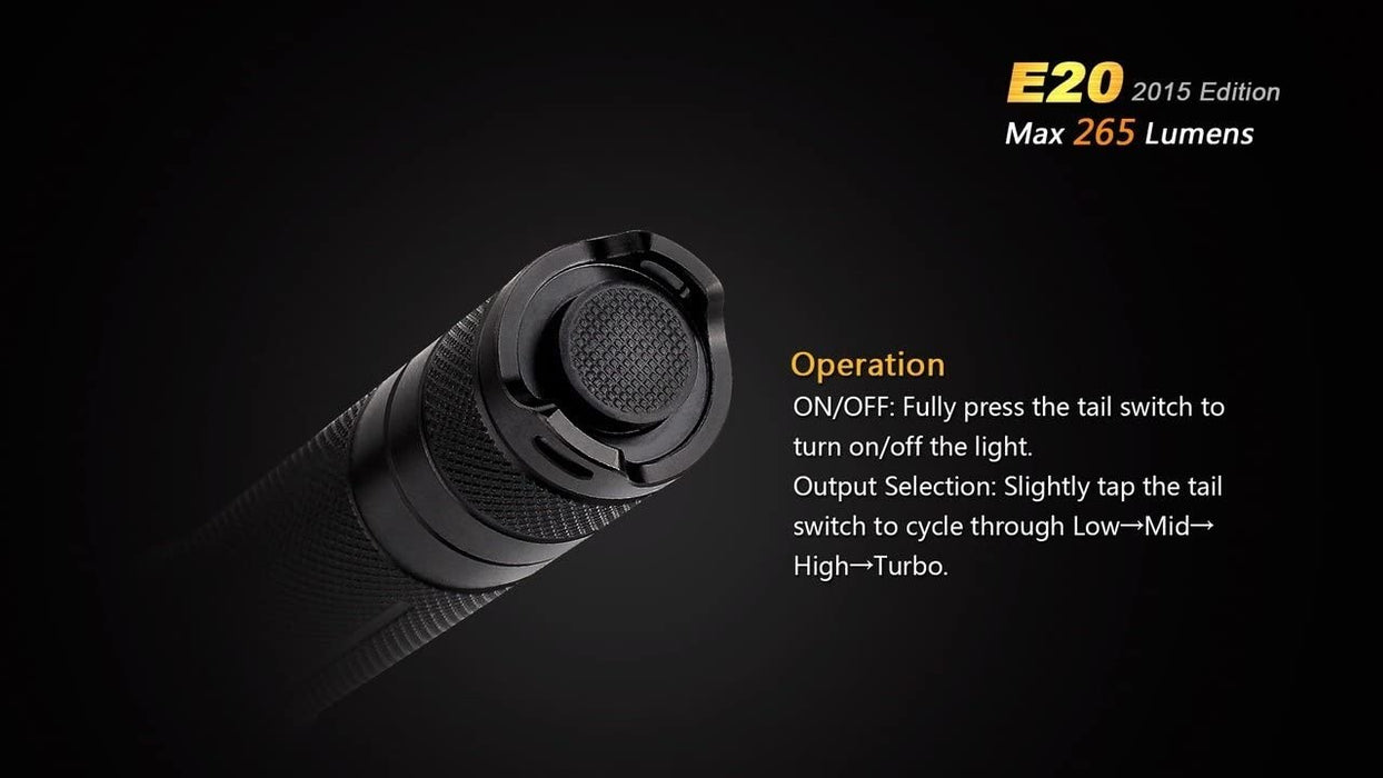Fenix E20 2015 265 Lumen XP-E2 LED Tactical Flashlight with Two EdisonBright AA Alkaline Batteries