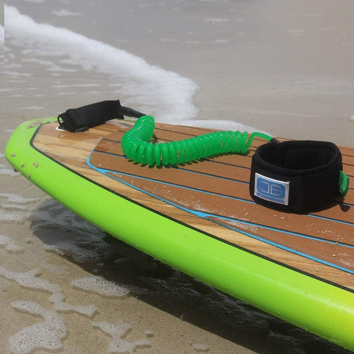 OCEANBROAD 10' Coiled Leash for Paddle Board Surfboard SUP Leash Leg Rope with Adjustable Thigh Ankle Cuff