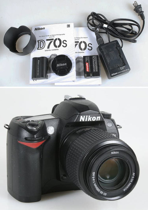 NIKON D70S W/55-200MM F 4-5.6 ED Lens W/Front Cap, Lens Hood, Manual, Batteries