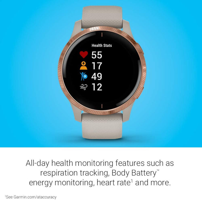 Garmin 010-02173-21 Venu, GPS Smartwatch with Bright Touchscreen Display, Features Music, Body Energy Monitoring, Animated Workouts, Pulse Ox Sensor and More