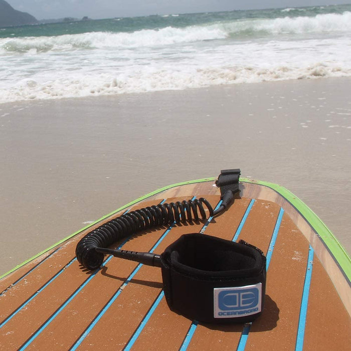 OCEANBROAD 10' Coiled Leash for Paddle Board Surfboard SUP Leash Leg Rope with Adjustable Thigh Ankle Cuff