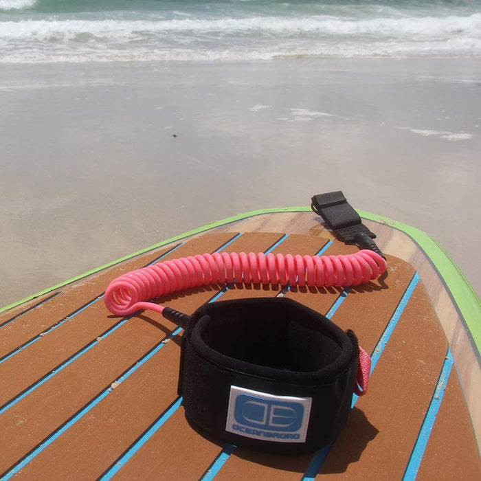 OCEANBROAD 10' Coiled Leash for Paddle Board Surfboard SUP Leash Leg Rope with Adjustable Thigh Ankle Cuff