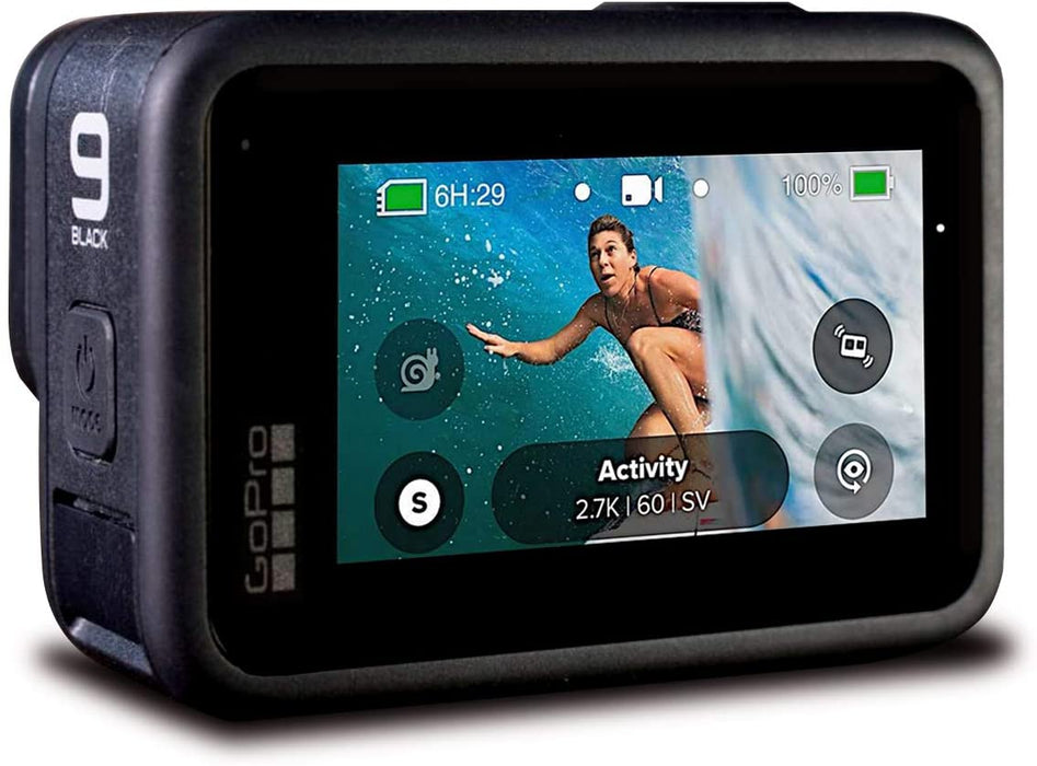 GoPro HERO9 Black - Waterproof Action Camera with Front LCD and Touch Rear Screens, 5K HD Video, 20MP Photos, 1080p Live Streaming, Stabilization + Sandisk 64GB Card and Extra HERO9 Battery