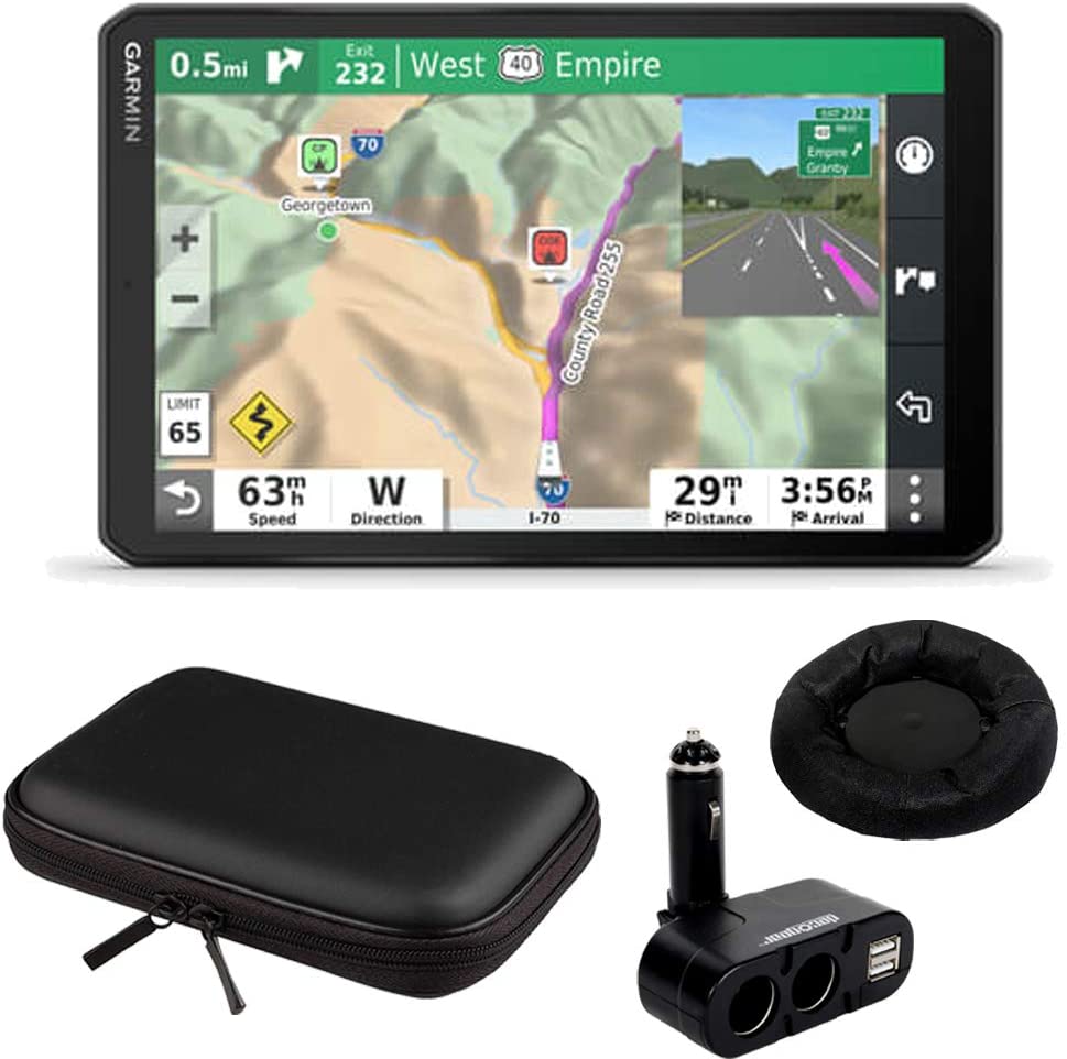 Garmin 010-02425-00 8 inch RV 890 GPS Navigator Bundle with Dual DC12V/24V Electronic Multifunction Car Socket Cigarette Lighter, Hard Shell 10 inch Case and GPS Navigation Dash-Mount