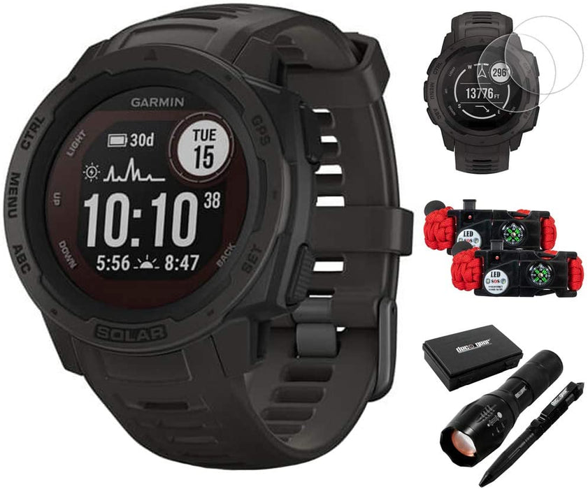 Garmin 010-02293-11 Instinct Solar Rugged Outdoor Watch with GPS Tidal Blue Bundle with Screen Protector 2-Pack