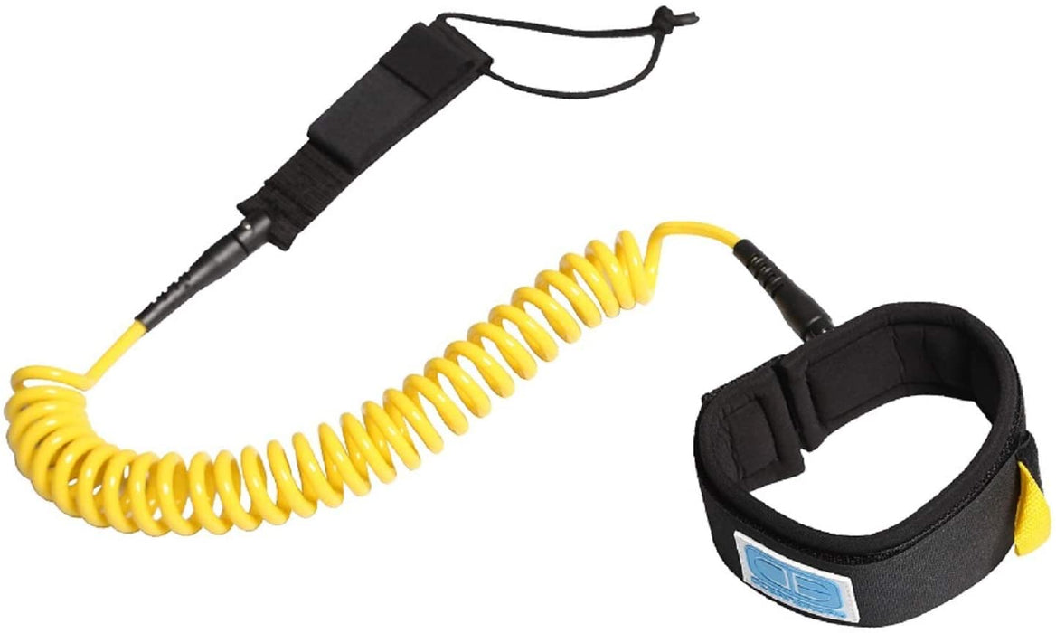 OCEANBROAD 10' Coiled Leash for Paddle Board Surfboard SUP Leash Leg Rope with Adjustable Thigh Ankle Cuff