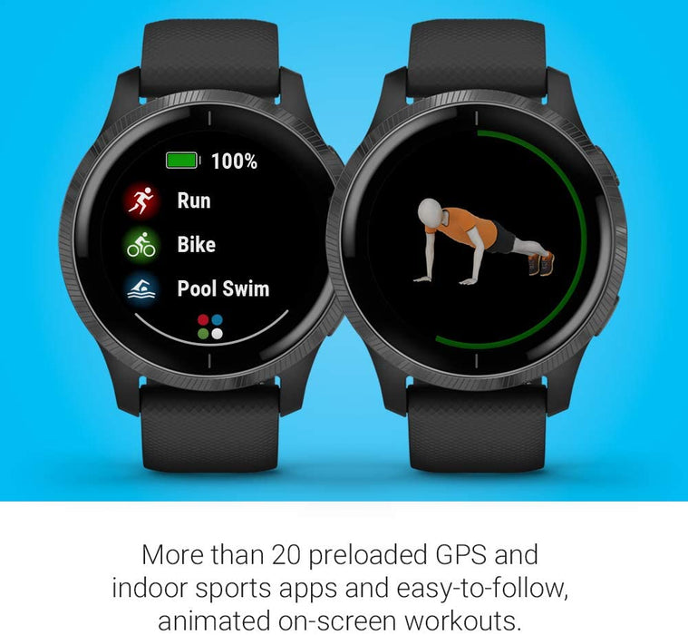 Garmin 010-02173-21 Venu, GPS Smartwatch with Bright Touchscreen Display, Features Music, Body Energy Monitoring, Animated Workouts, Pulse Ox Sensor and More