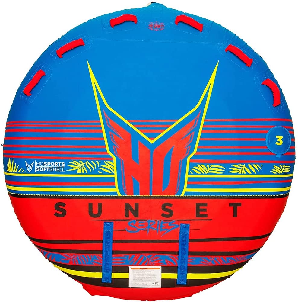 CWR Wholesale 20" Blue and Neon Red Sunset Inflatable Towable Raft 3 Rider