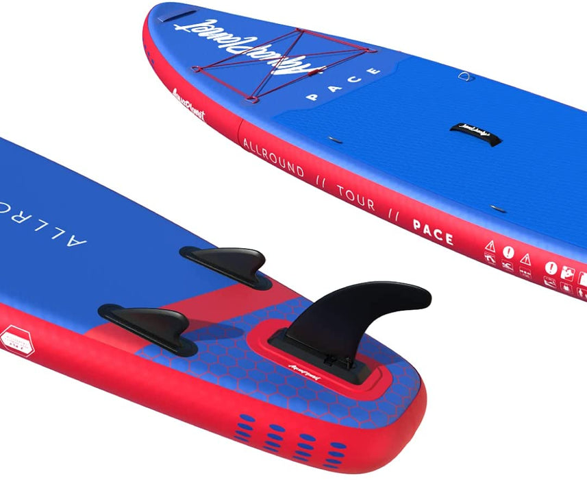 Aquaplanet 10ft 6" x 15cm PACE Stand Up Paddleboard - Incl: SUP, Hand Air Pump w/Pressure Gauge, Adjustable Aluminum Floating Paddle, Repair Kit, Rucksack, Coiled Leash & 4 Kayak Seat Ring Fittings