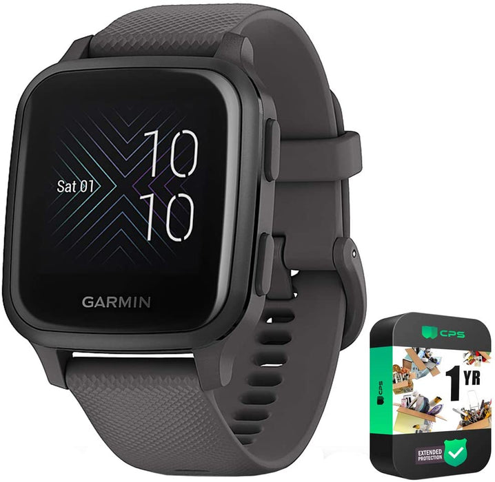 Garmin 010-02426-02 Venu SQ Music Edition - Navy with Light Gold Bezel Bundle with 1 Year Extended Protection