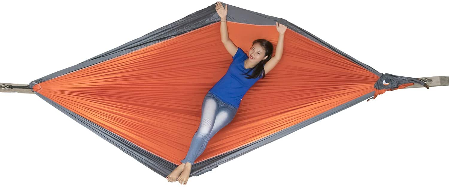 Ticket to the Moon Fair Trade & Handmade 1-2 Person King Size Lightweight Hammock for Traveling, Camping and Everyday Use, XXL, only 700g, Parachute-Silk, Set-Up < 1 min.