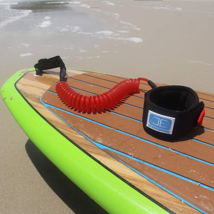 OCEANBROAD 10' Coiled Leash for Paddle Board Surfboard SUP Leash Leg Rope with Adjustable Thigh Ankle Cuff