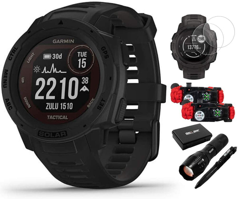 Garmin 010-02293-11 Instinct Solar Rugged Outdoor Watch with GPS Tidal Blue Bundle with Screen Protector 2-Pack