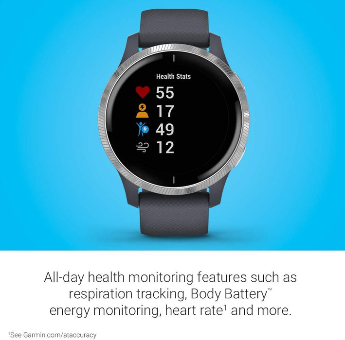Garmin 010-02173-21 Venu, GPS Smartwatch with Bright Touchscreen Display, Features Music, Body Energy Monitoring, Animated Workouts, Pulse Ox Sensor and More