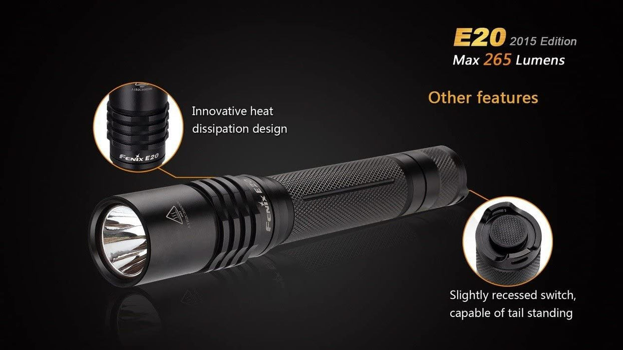Fenix E20 2015 265 Lumen XP-E2 LED Tactical Flashlight with Two EdisonBright AA Alkaline Batteries