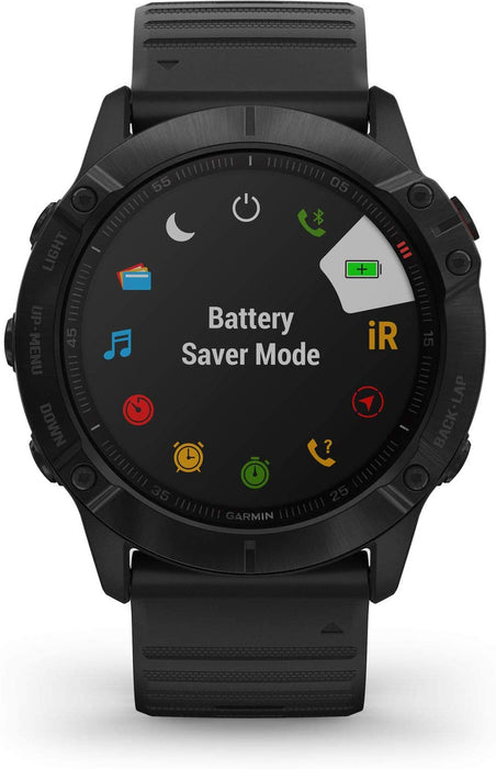 Garmin Fenix 6X Pro, Premium Multisport Smartwatch (Black/Black Band) PulseOx, PacePro, Maps, Spotify Music Includes Charging Stand