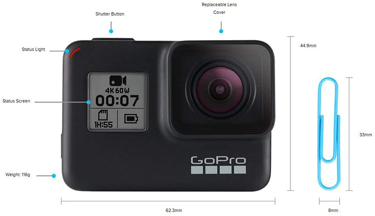 GoPro Hero7 Black — Waterproof Action Camera with Touch Screen 4K Ultra HD Video 12MP Photos 720p Live Streaming Stabilization