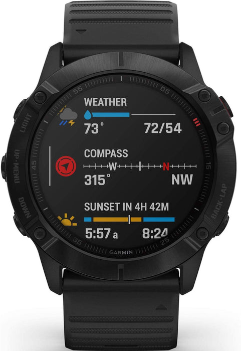 Garmin Fenix 6X Pro, Premium Multisport Smartwatch (Black/Black Band) PulseOx, PacePro, Maps, Spotify Music Includes Charging Stand