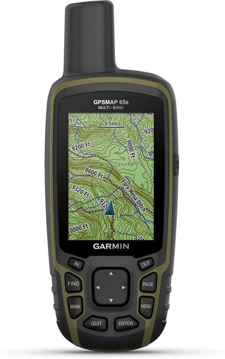 Garmin GPSMAP 65s Handheld Hiking Outdoor GPS Navigator with ABC Sensors U.S. & Canada Maps GNSS Satellite Multi-Band Rugged Bundle w/Deco Gear Emergency Bracelets + LED Lantern + Rechargeable AA Kit