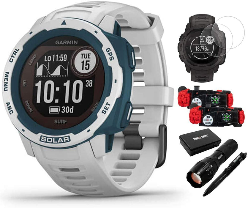Garmin 010-02293-11 Instinct Solar Rugged Outdoor Watch with GPS Tidal Blue Bundle with Screen Protector 2-Pack