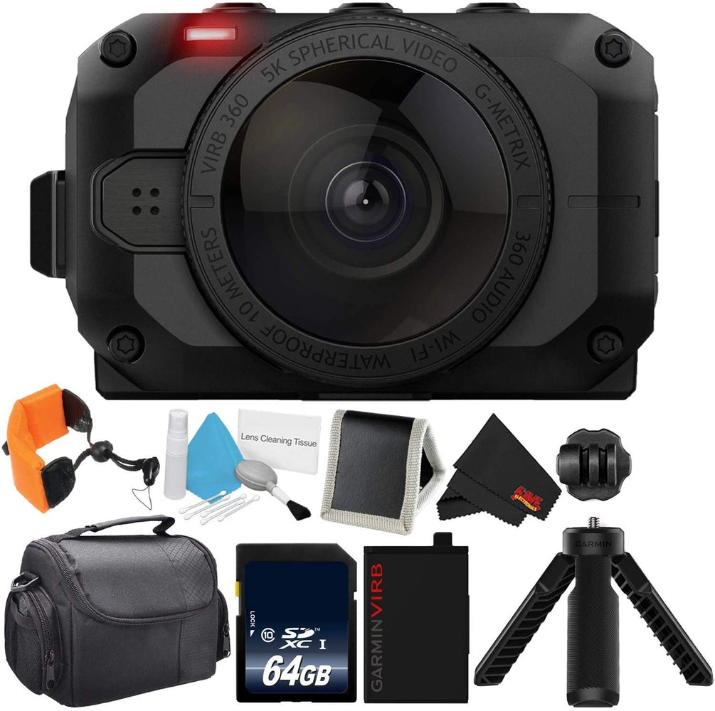Garmin Virb 360 - Rugged, Waterproof 360-degree Action Camera with 5.7K/30fps Resolution and 4K Spherical Stabilization Bundle with 64GB Memory Card + Floating Strap