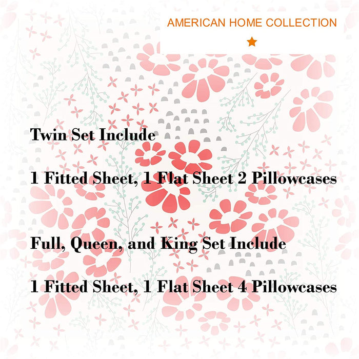 American Home Collection Deluxe 6 Piece Printed Sheet Set of Brushed Fabric, Deep Pocket Wrinkle Resistant - Hypoallergenic (Twin
