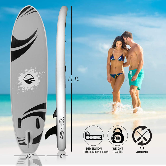 SereneLife Premium Inflatable Stand Up Paddle Board (6 Inches Thick) with SUP Accessories & Carry Bag | Wide Stance, Bottom Fin for Paddling, Surf Control