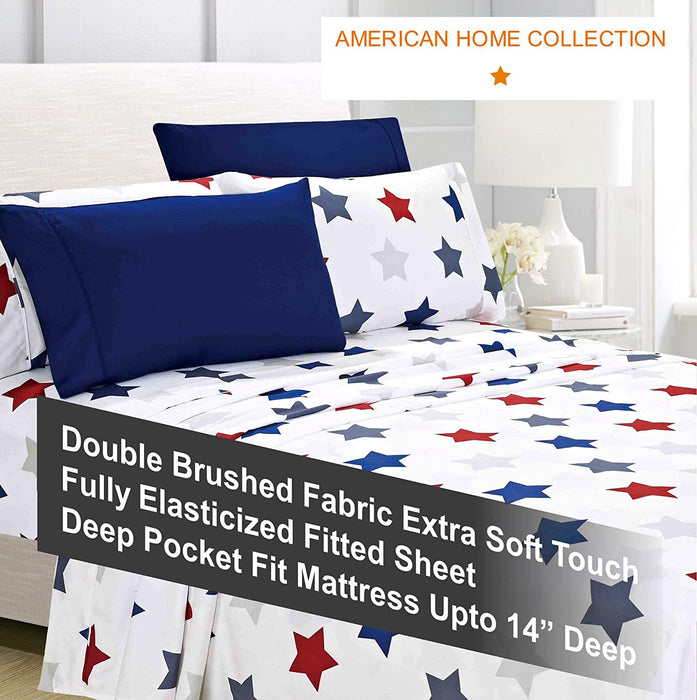 American Home Collection Deluxe 6 Piece Printed Sheet Set of Brushed Fabric, Deep Pocket Wrinkle Resistant - Hypoallergenic (Twin