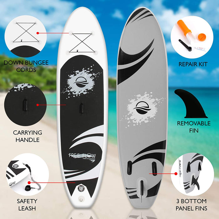 SereneLife Premium Inflatable Stand Up Paddle Board (6 Inches Thick) with SUP Accessories & Carry Bag | Wide Stance, Bottom Fin for Paddling, Surf Control