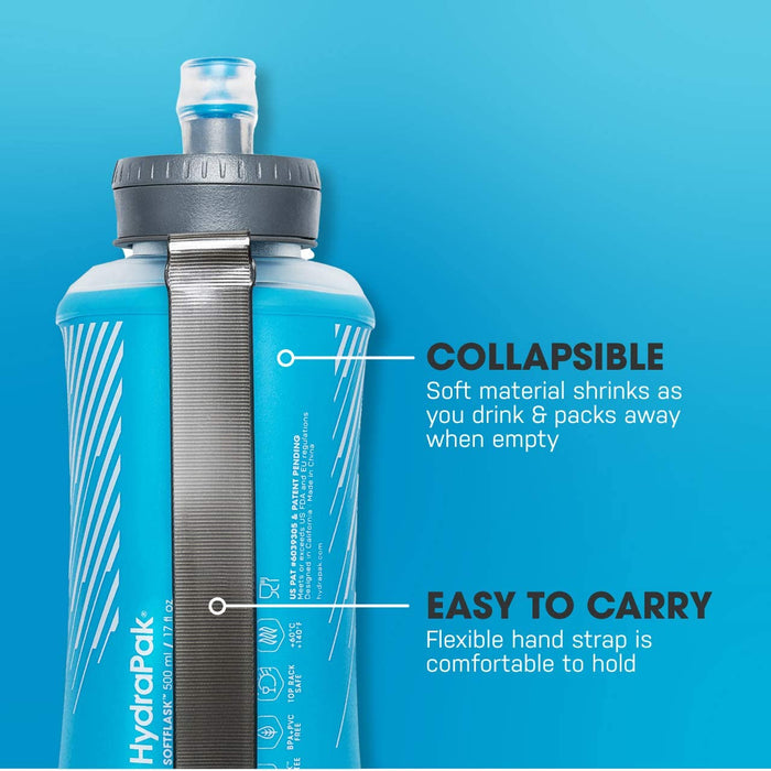 Hydrapak SoftFlask - Lightweight Handheld Running & Hiking Collapsible Water Bottle - (750 or 500 ml)