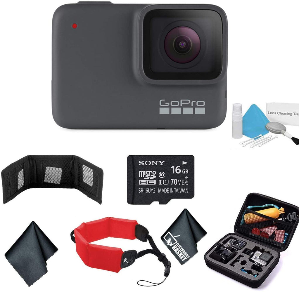 GoPro HERO7 Silver - Waterproof Digital Action Camera with Touch Screen 4K HD Video 10MP Photos CHDHC-601 - Bundle with 16GB Memory Card + Floating Wrist Strap
