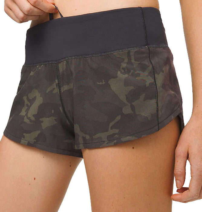 Lululemon Sz 6 Speed Up Shorts 2.5 " Incognito Camo Gator Green/Black