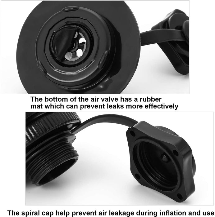 QUKRT 4 Pcs Boston Valve, One-Way Universal Fit Air Valve for Rubber Dinghy Raft Kayak Pool Boat Airbeds, Black