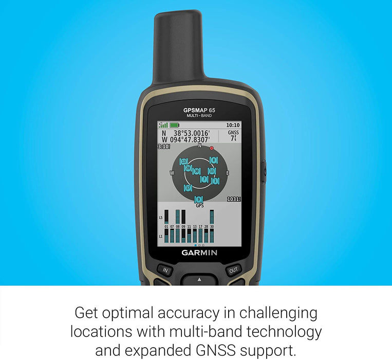 Garmin GPSMAP 65s, Button-Operated Handheld with Altimeter and Compass, Expanded Satellite Support and Multi-Band Technology