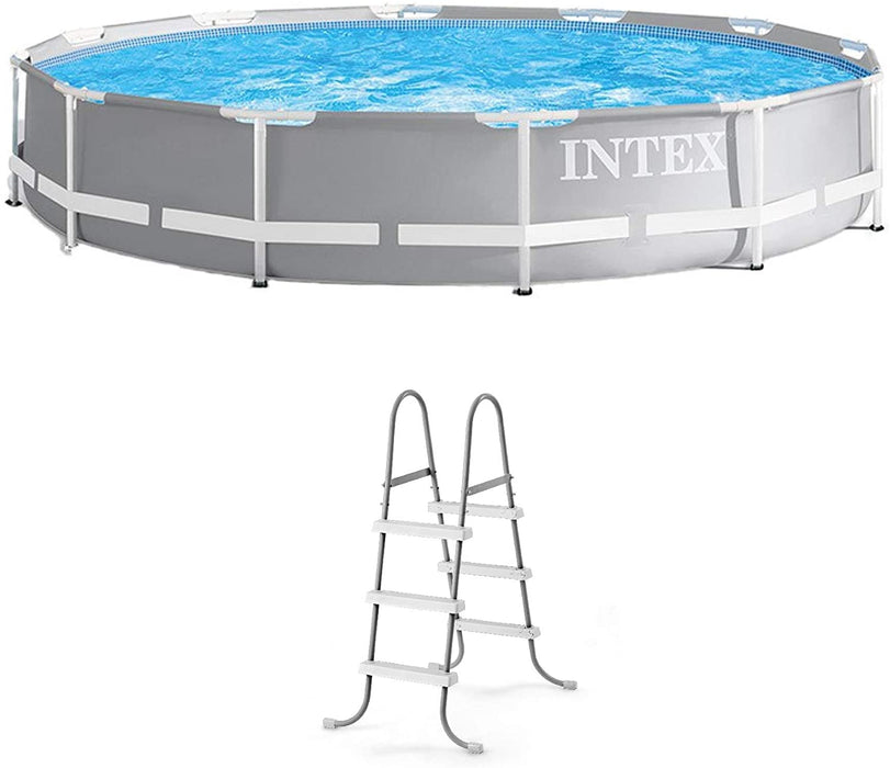 Intex 12 Foot Prism Frame Above Ground Swimming Pool w/ Pump & Pool Ladder