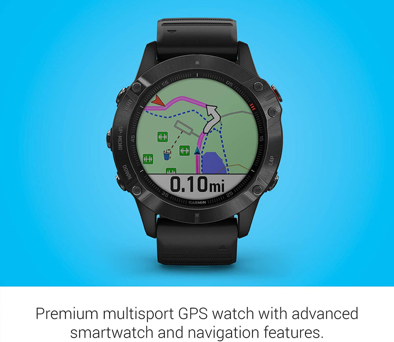 Garmin Fenix 6 Pro, Premium Multisport GPS Watch, Features Mapping, Music, Grade-Adjusted Pace Guidance and Pulse Ox Sensors, Black Bundle with Garmin HRM-Dual Heart Rate Monitor